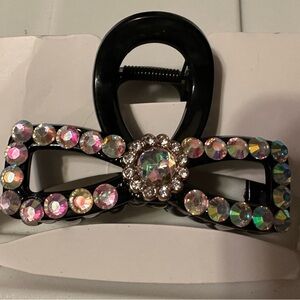 Chic Black Hair Clip with Iridescent Rhinestones